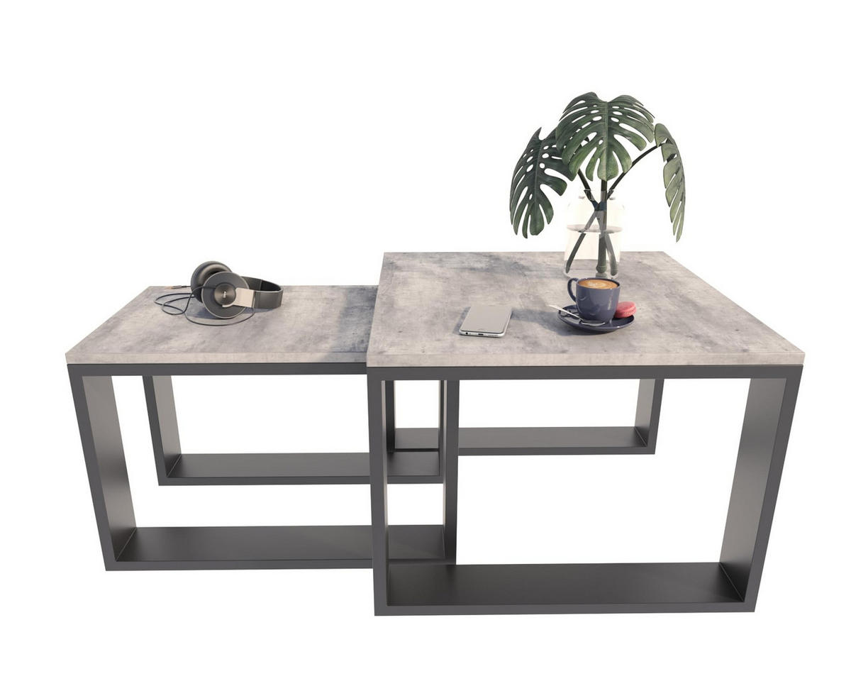 SATZTISCH im Industrie-Stil Beton 2er-Set - Grau, Holzwerkstoff (59.6/60/43.3cm) - Matkam Möbel