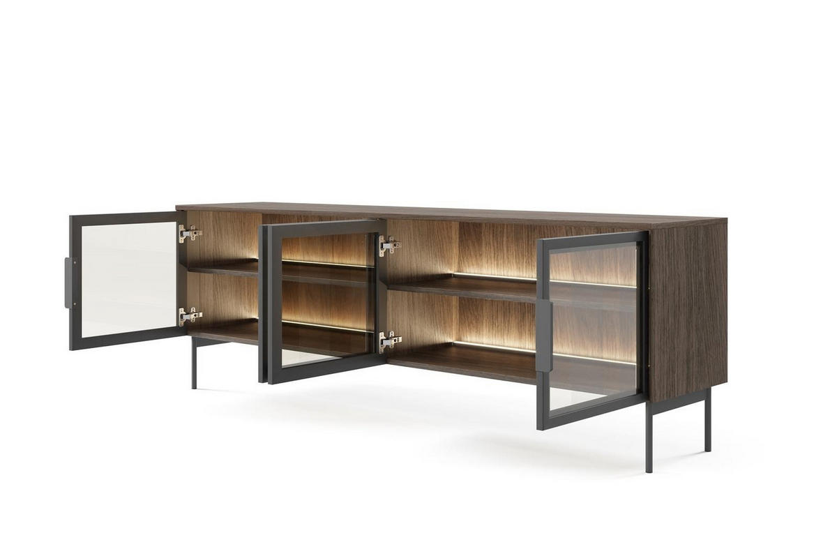 TV-SCHRANK Ilumi Eiche Dunin, Viertürig - Eichefarben/Schwarz, Holzwerkstoff/Metall (181/62/39cm) - Bettso