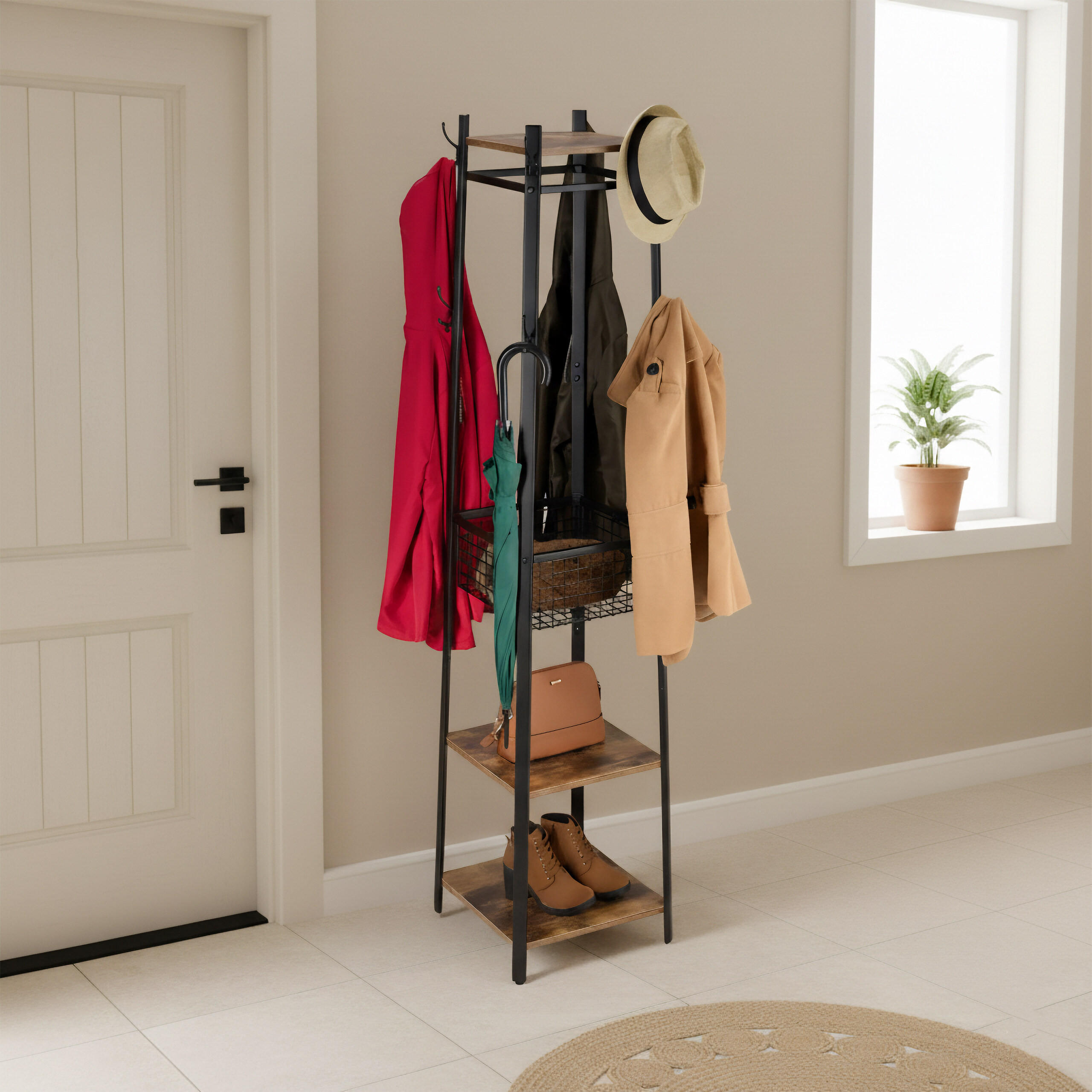 GARDEROBENSTÄNDER - Braun, Holzwerkstoff/Metall (43/181/43cm) - Relaxdays