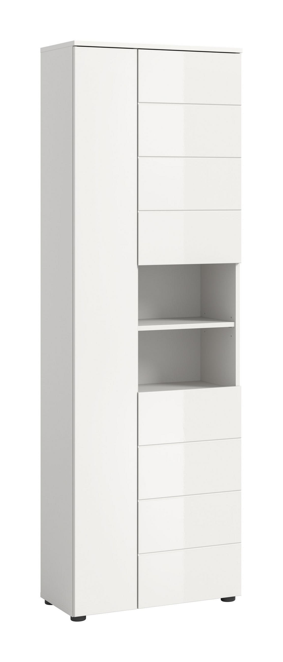 HOCHSCHRANK VIRA (B/H/T: ca. 60/190/34 cm) in weiß/weiß hochglanz - Weiß, Holzwerkstoff (60/190/34cm)