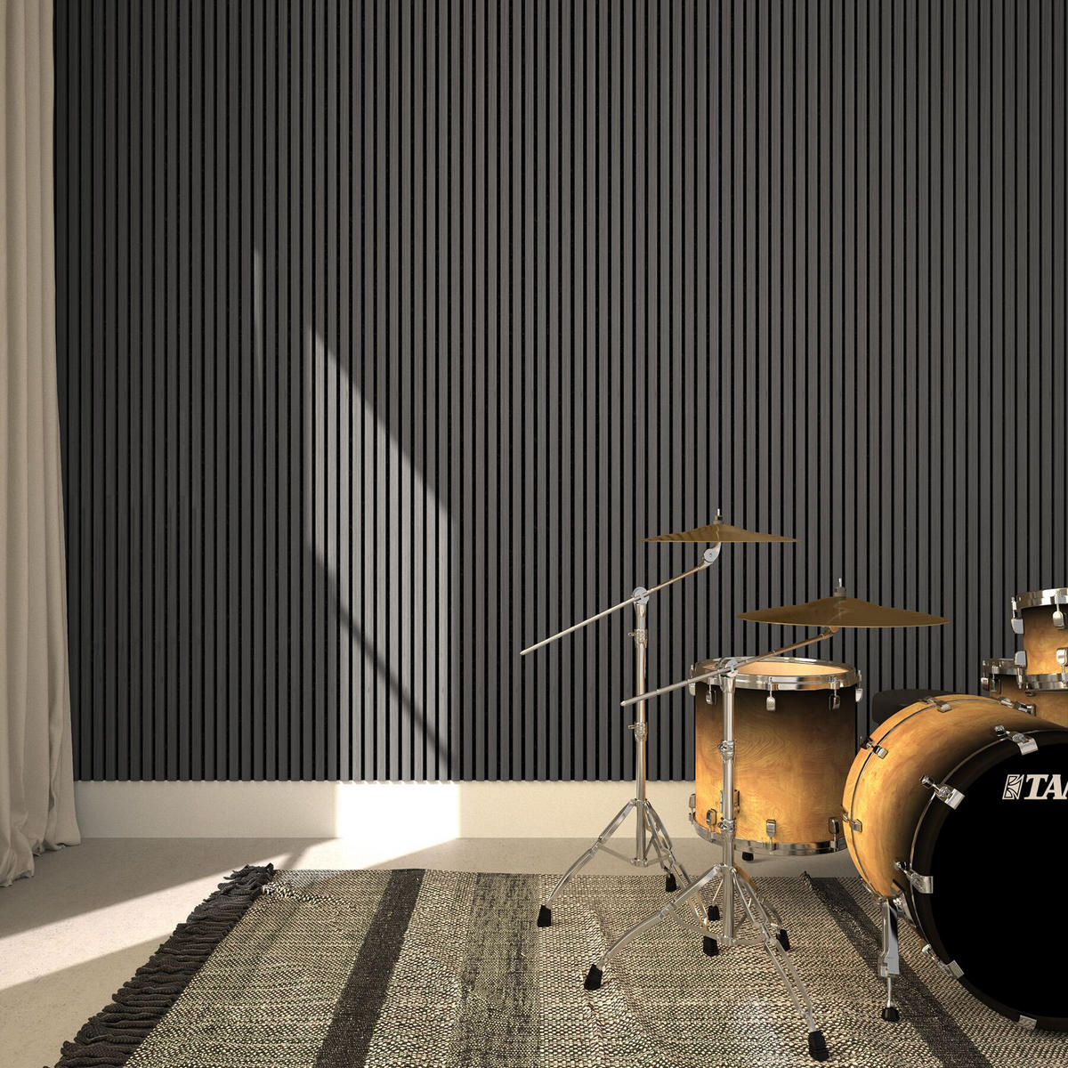 AKUSTIKPANEELE Sonic Wall, je 60 x 120 x 2,1 cm, Größe flexibel anpassbar, Eiche schwarz - Schwarz, Holz (60/2.1/120cm) - tectake