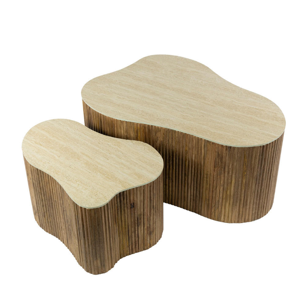 COUCHTISCH-SET TULLIO SASSO Organische Satztische mit Travertin-Keramik - Beige/Braun, Holz/Keramik (59/90/41cm) - alesvelt