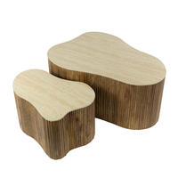 COUCHTISCH-SET TULLIO SASSO Organische Satztische mit Travertin-Keramik - Beige/Braun, Holz/Keramik (59/90/41cm) - alesvelt