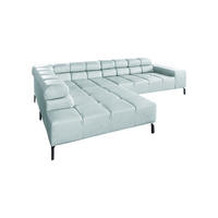 ECKSOFA NELSON Hellblau Leder - Schwarz/Hellblau, Leder/Metall (321/216cm) - KAWOLA