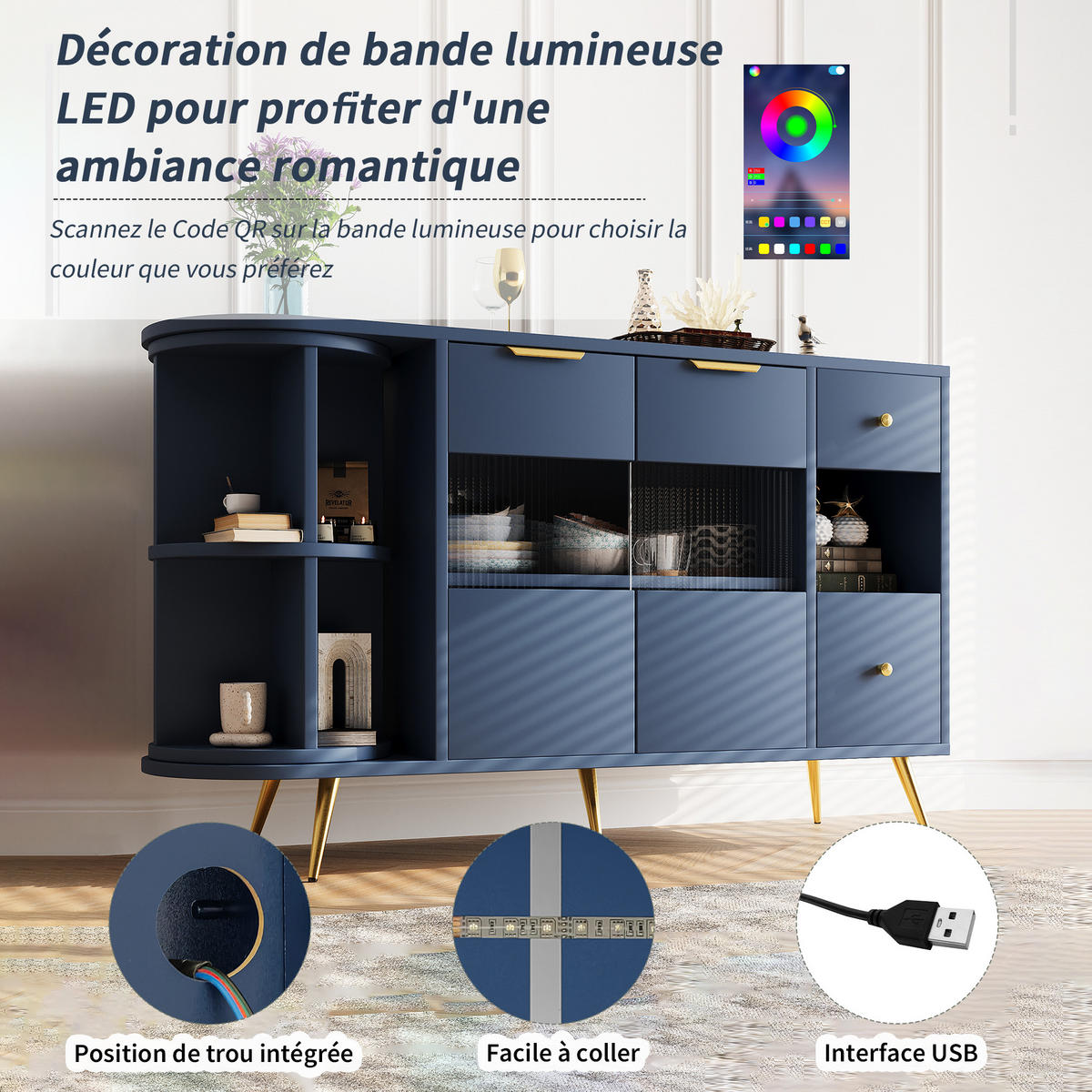 SIDEBOARD blau 130/40/65 cm - Blau, Holzwerkstoff (40/65/130cm) - Urban Meuble