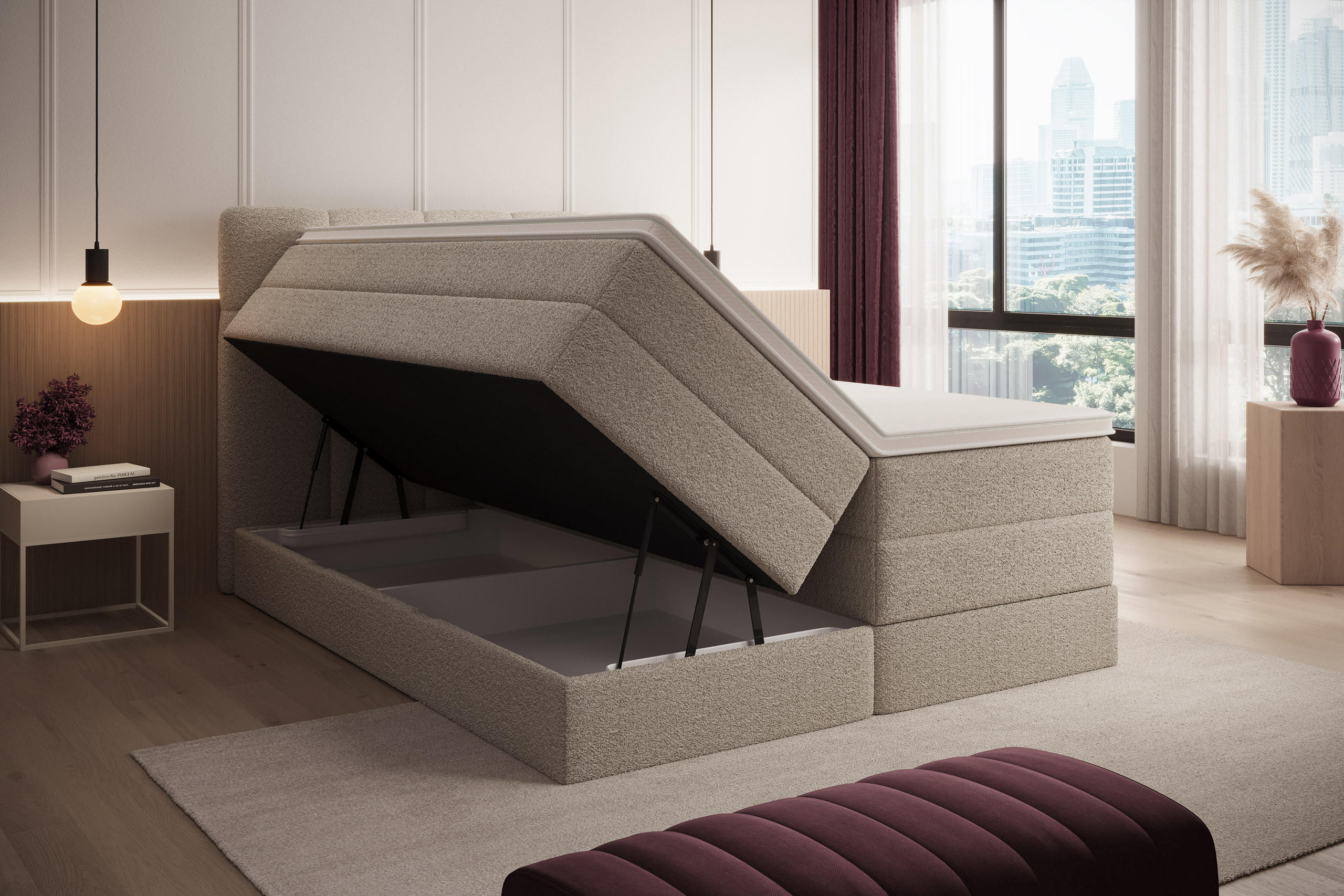 BOXSPRINGBETT Madison 1 beige 160/200 H3/H4 Boucle - Beige, Textil (160/200cm) - wonello