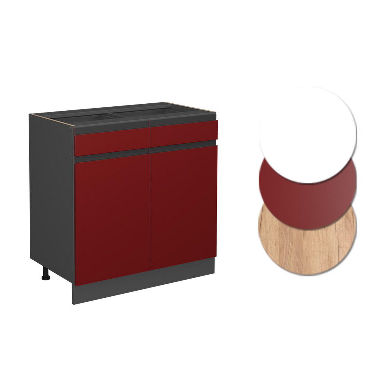 KÜCHENUNTERSCHRANK R-Line Rot 80 cm J-Shape, ohne AP - Anthrazit/Rot, Holzwerkstoff (80/81.6/46cm) - Vicco