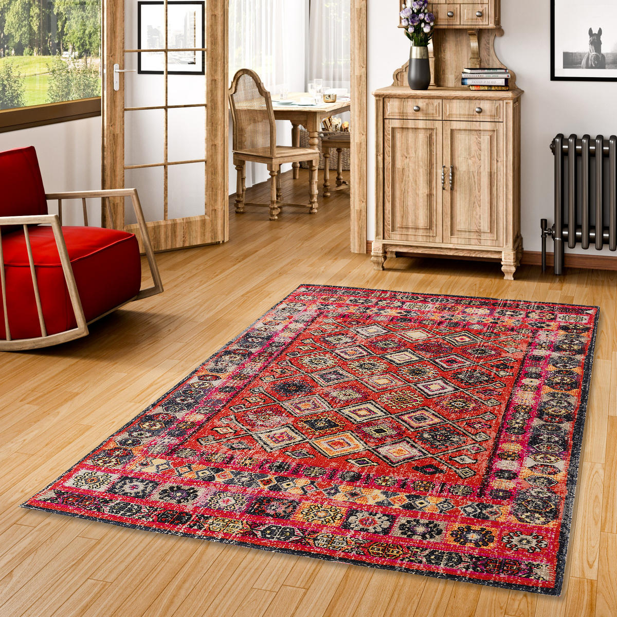 KURZFLOR DESIGNER TEPPICH MODERN VINTAGE ORIENT MUSTER - Anthrazit, Textil (80/150cm) - Pergamon