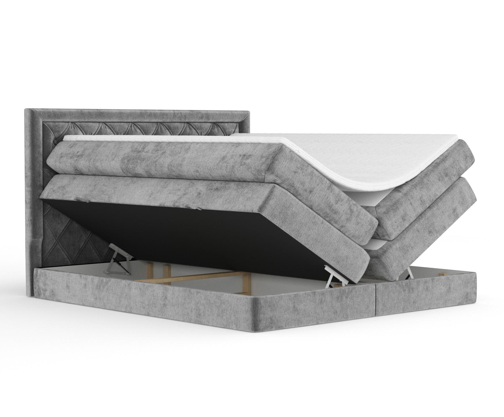 Thumbnail - Maison de Reve Boxspringbett, Grau, Textil, Buche, Kiefer, H3 + H4, 7-Zonen, Höhe ca. 40 cm, 160x200 cm, Handmade in Eur...