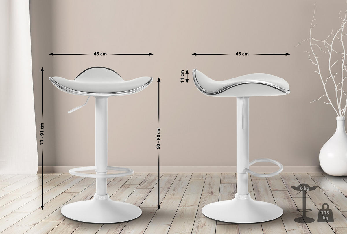BARHOCKER Shengen Kunstleder weiß weiß - Weiß, Kunststoff/Metall (45/91/45cm) - TPFLiving