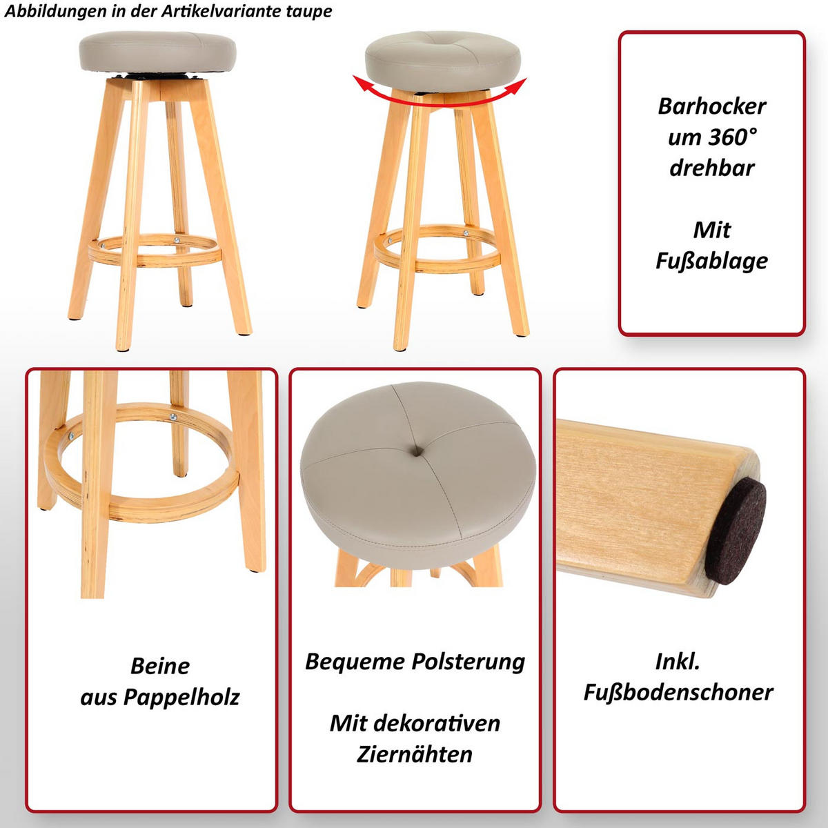 BARHOCKER taupe - Taupe, Holz (45/67/45cm) - MCW