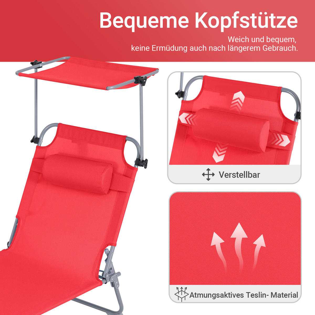 SONNENLIEGE Rot - Rot, Textil/Metall (195/90/63cm) - SoBuy