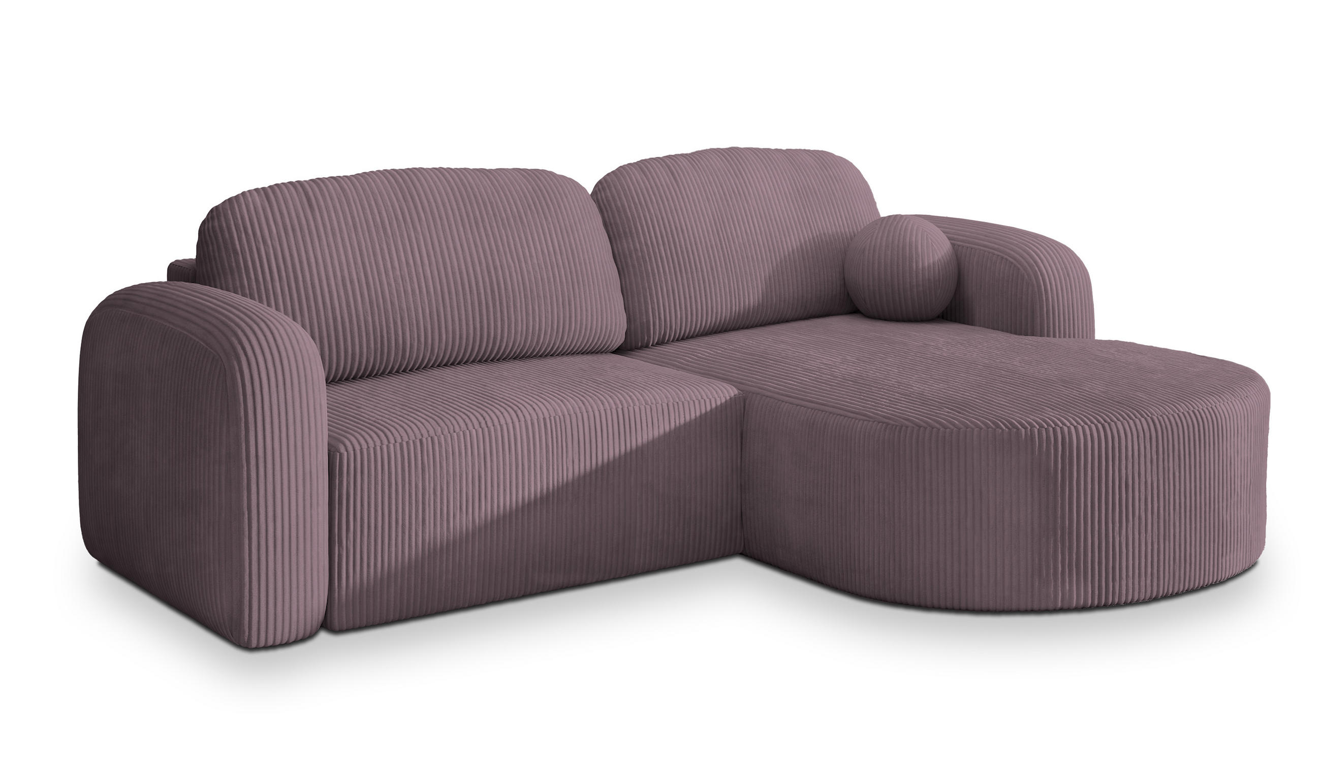 ECKSOFA AMILIA P R-S Lila Kordstoff mit Schlaffunktion - Lila, Holz (263/174cm) - MASSENO