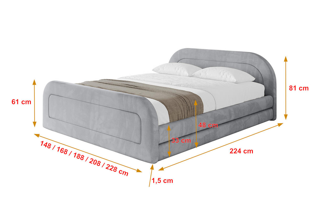 POLSTERBETT mit Bettkasten, Fußteil und Lattenrost, Boxbett mit Matratze H3/H4 - LERIS-v1-Z 120x200 Hellgrau - Hellgrau, Holzwerkstoff/Textil (120/200cm) - ALTDECOR