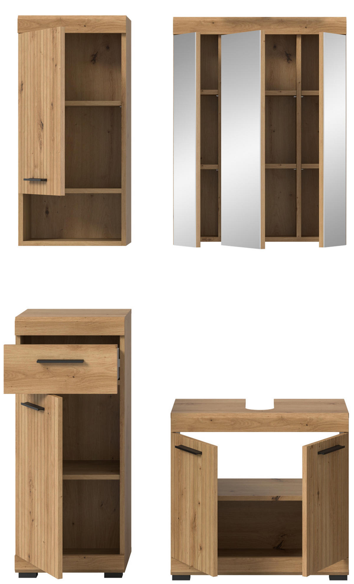 BADMÖBEL-SET 4-teilig Eiche Artisan 112 x 191 cm, Badkombination modernes Design - Schwarz/Eiche Artisan, Glas/Holzwerkstoff (112/191/34cm) - Inn.Furn