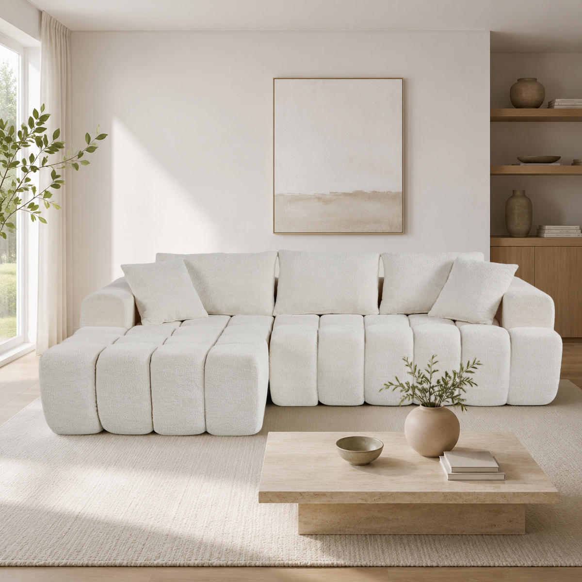ECKSOFA modular mit Chaise longue 250/150/65 cm, Weiß, L-Form - Weiß, Textil (160/250cm) - MIVRAY
