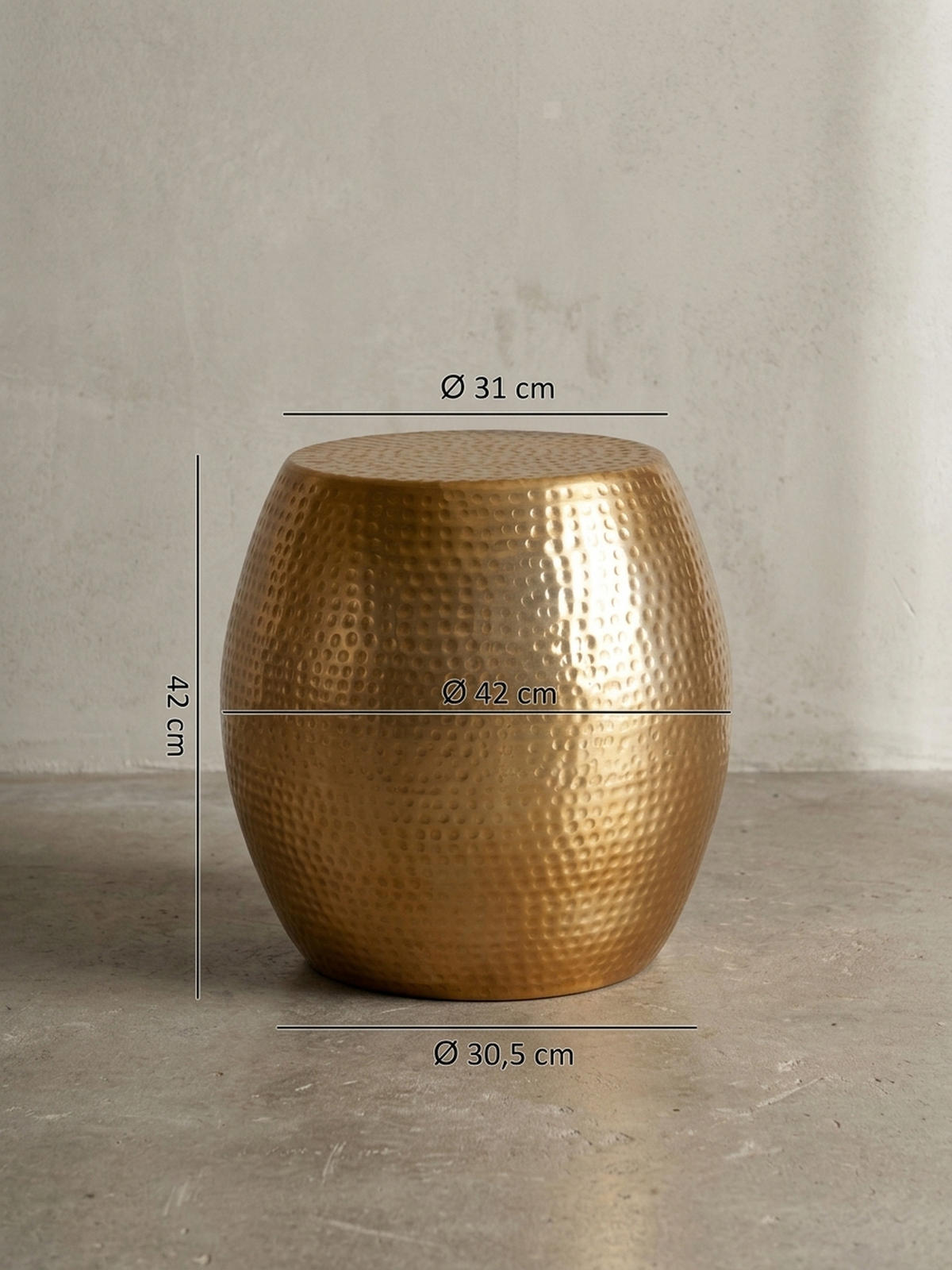 BEISTELLTISCH Aluminium Hammerschlag ENNS, Gold 42x42x42 cm - Goldfarben, Metall (42/42/42cm) - KADIMA DESIGN