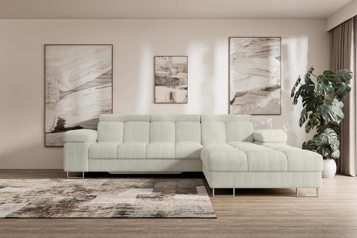 ECKSOFA mit Schlaffunktion Ottomane Rechts COMA L 271x203x79 Creme Cord - Mokka, Holzwerkstoff/Textil (203/271cm) - ALTDECOR