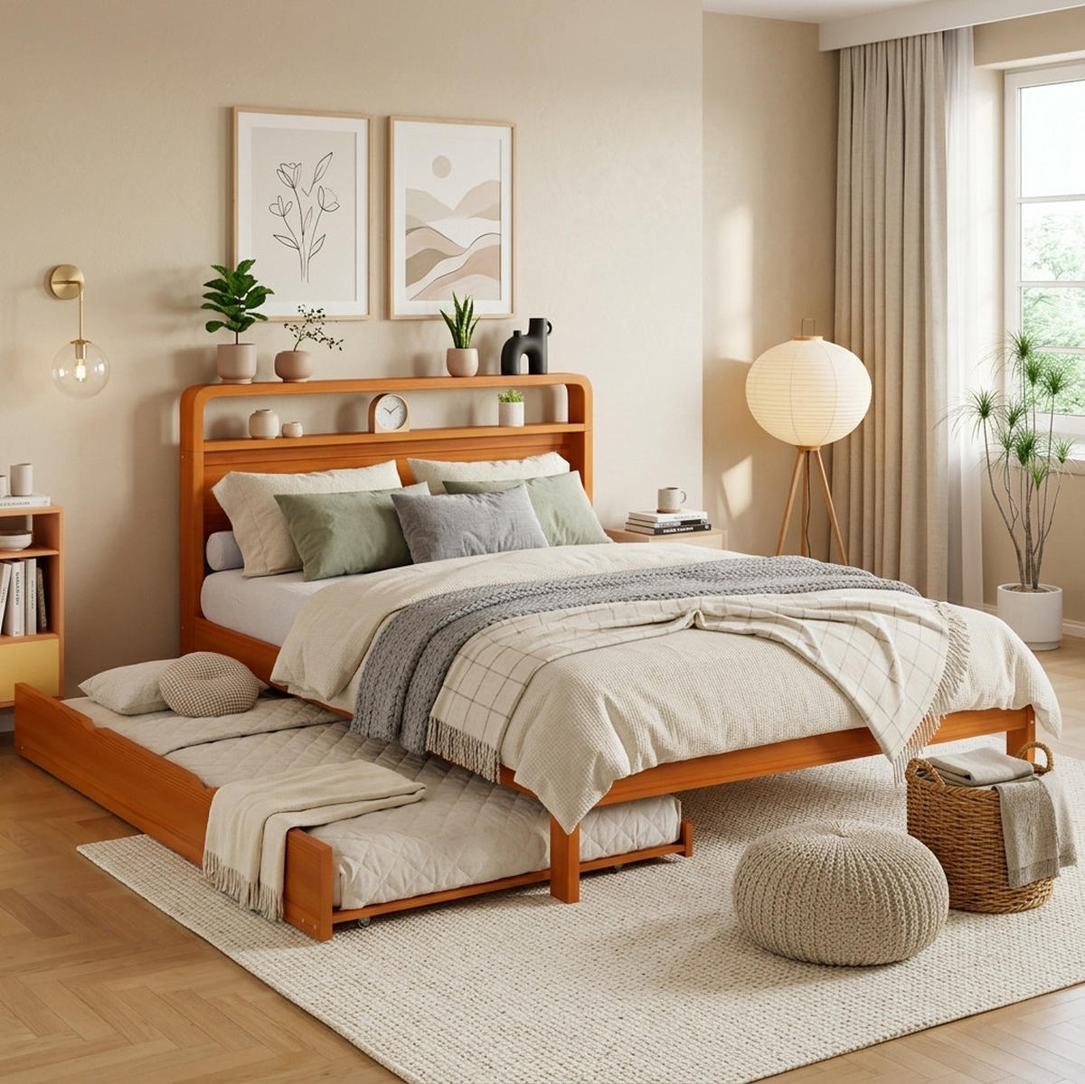DOPPELBETT aus Kiefernholz 140x200 cm Natur mit Ausziehbett 90x190 cm - Naturfarben, Holz (140/200cm) - IVMEU