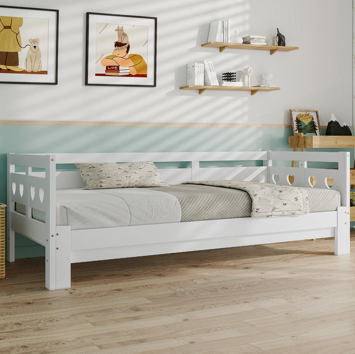 TAGESBETT 90/190 cm Weiß aus Kiefer massiv mit 2 Schlafgelegenheit - Weiß, Holzwerkstoff (90/190cm) - OKWISH