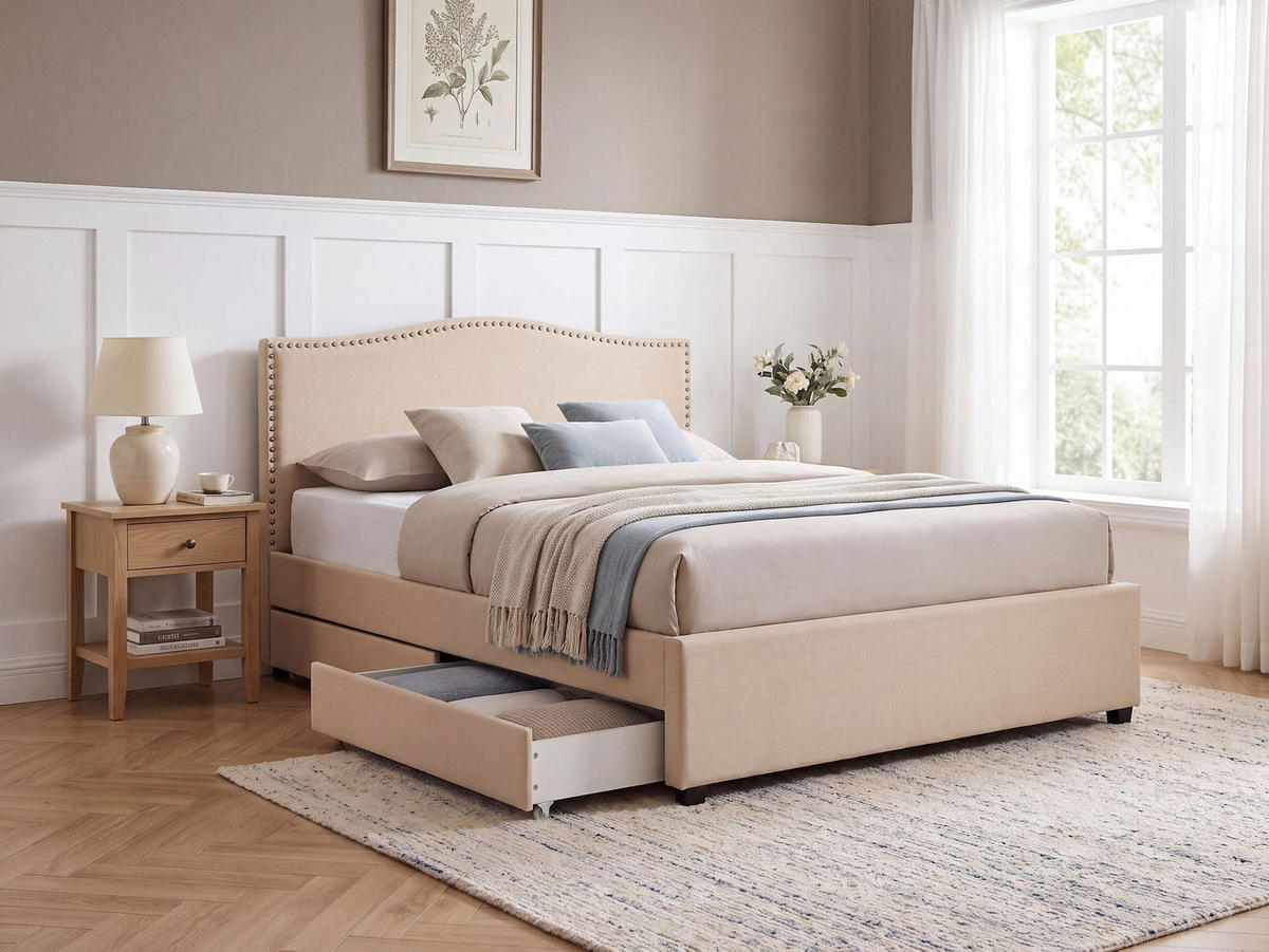 POLSTERBETT 160/200 cm Beige Montpellier - Beige, Textil (160/200cm) - Beliani