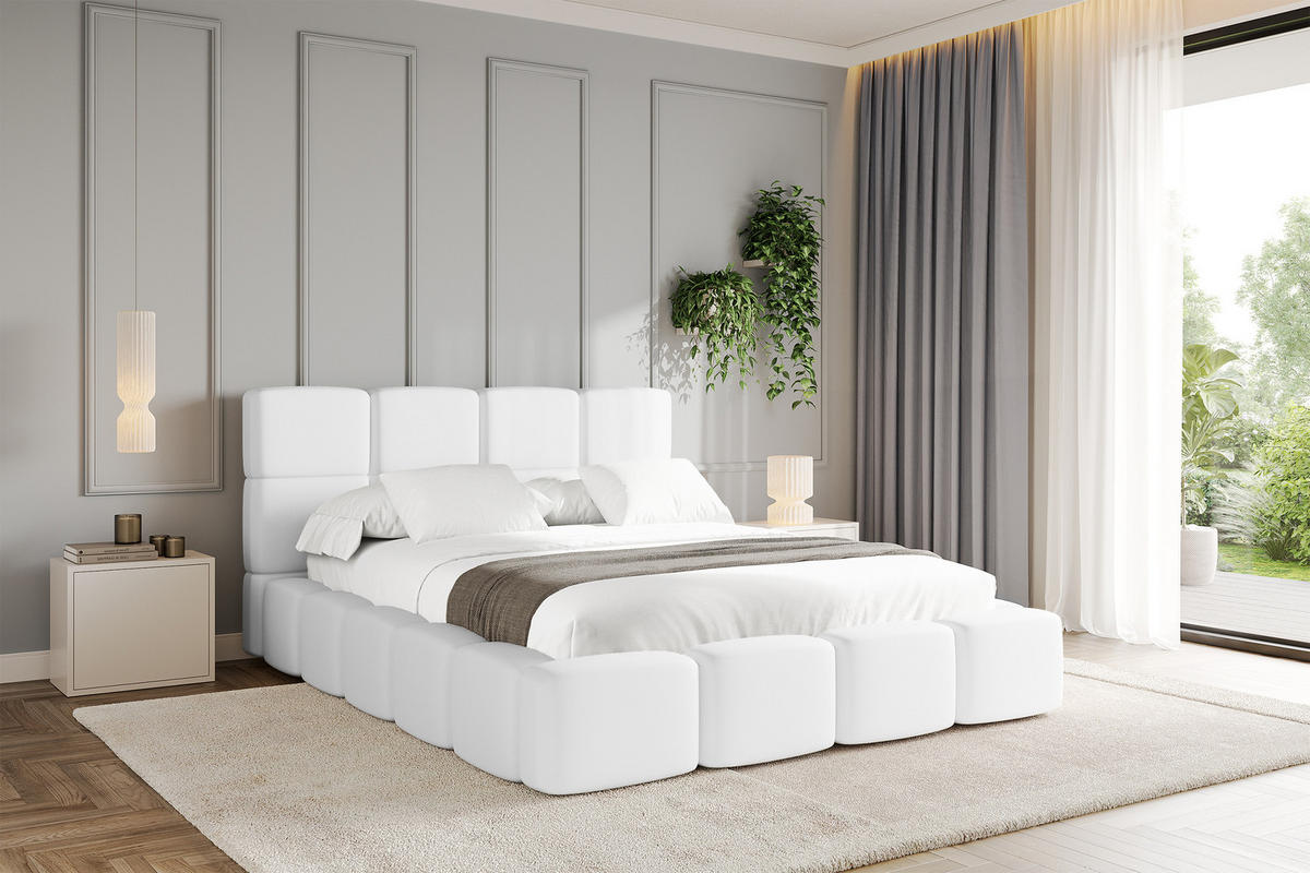 POLSTERBETT mit Bettkasten und Lattenrost, Bett mit Kopfteil, Boxbett ohne Matratze, Doppelbett mit Stauraum - NATA 120x200 Weiß - Weiß, Holzwerkstoff/Textil (120/200cm) - ALTDECOR