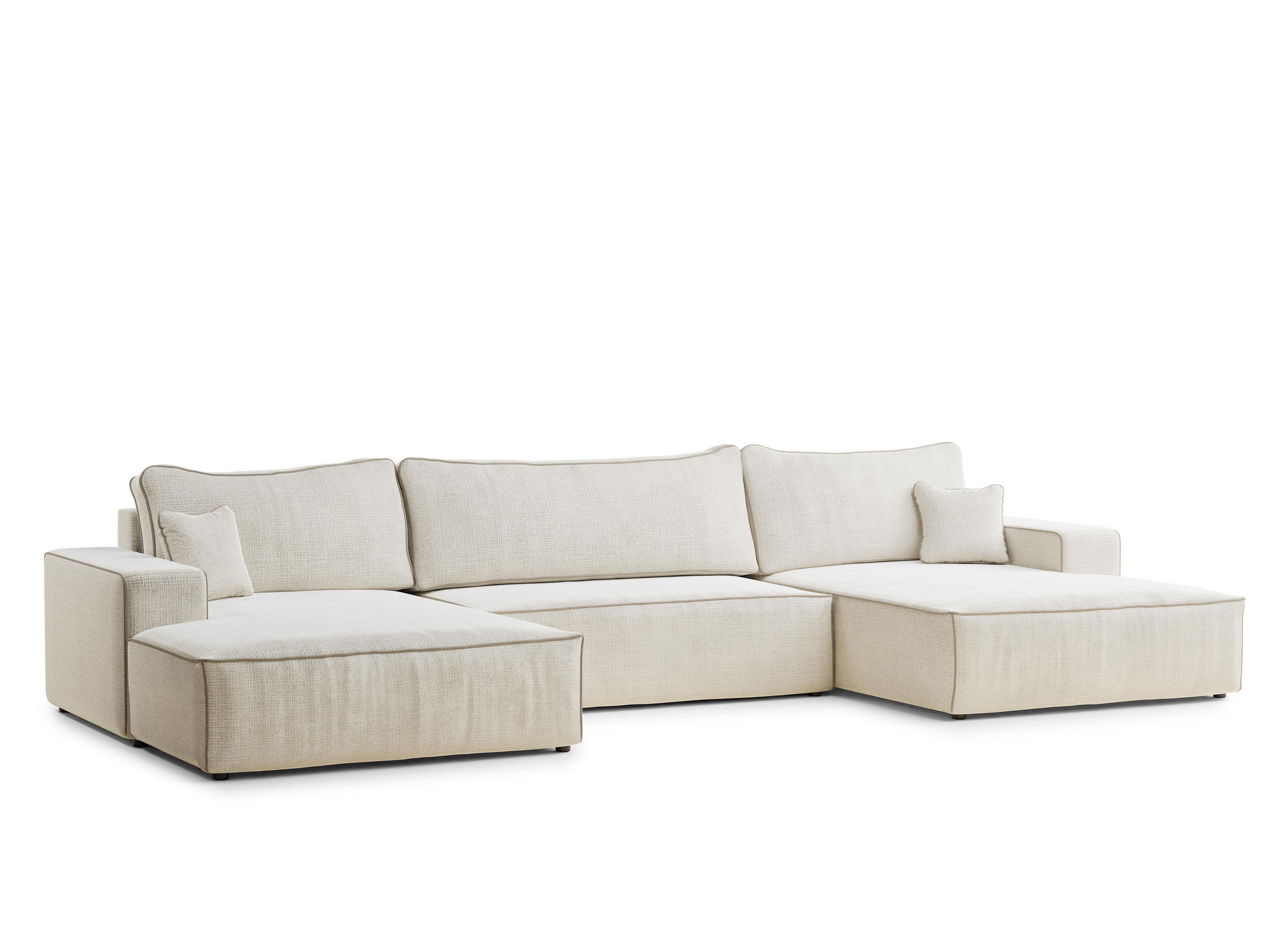 WOHNLANDSCHAFT Deseo Ecru-Beige Chenille-Stoff - Ecru/Beige, Holz/Holzwerkstoff (398/70/148cm) - Maison de Reve