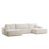 WOHNLANDSCHAFT Deseo Ecru-Beige Chenille-Stoff - Ecru/Beige, Holz/Holzwerkstoff (398/70/148cm) - Maison de Reve