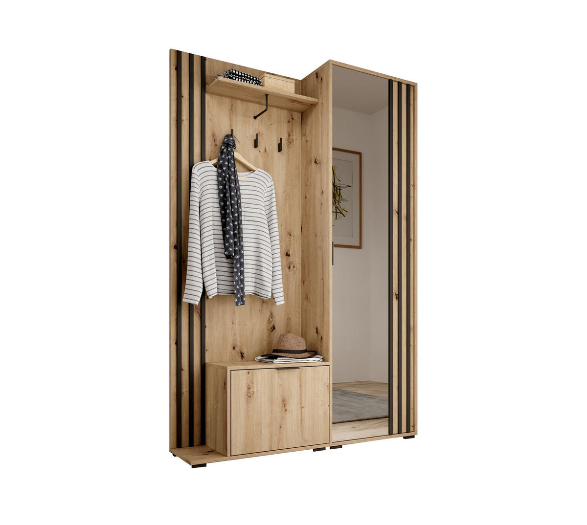 GARDEROBENSCHRANK - JOHN (Artisan) - Eiche Artisan, Holzwerkstoff (135/197/40cm)