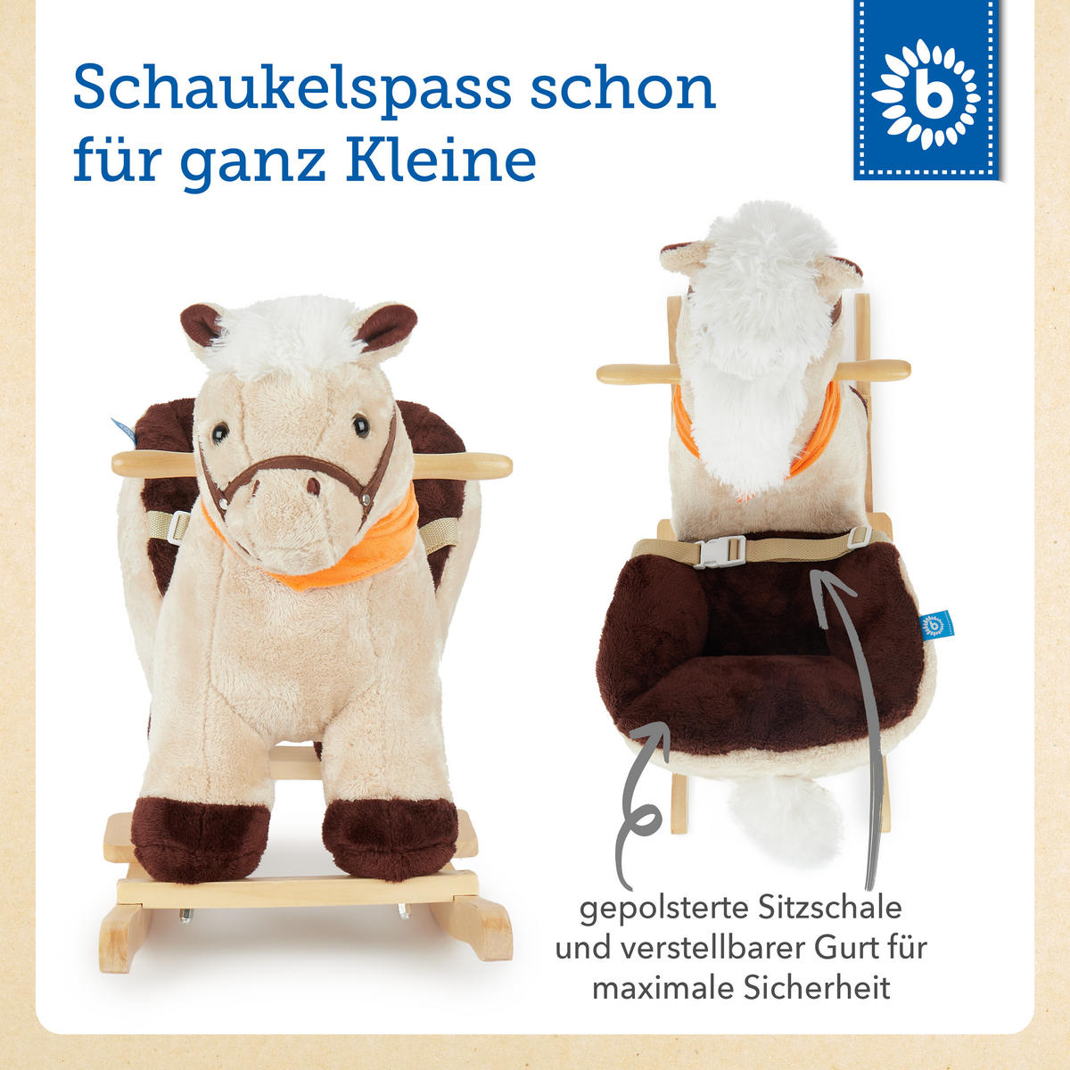 SCHAUKELTIER Plüsch Schaukelpferd - Hellbraun/Dunkelbraun, Textil (73/53/33cm) - Bieco Spielwaren