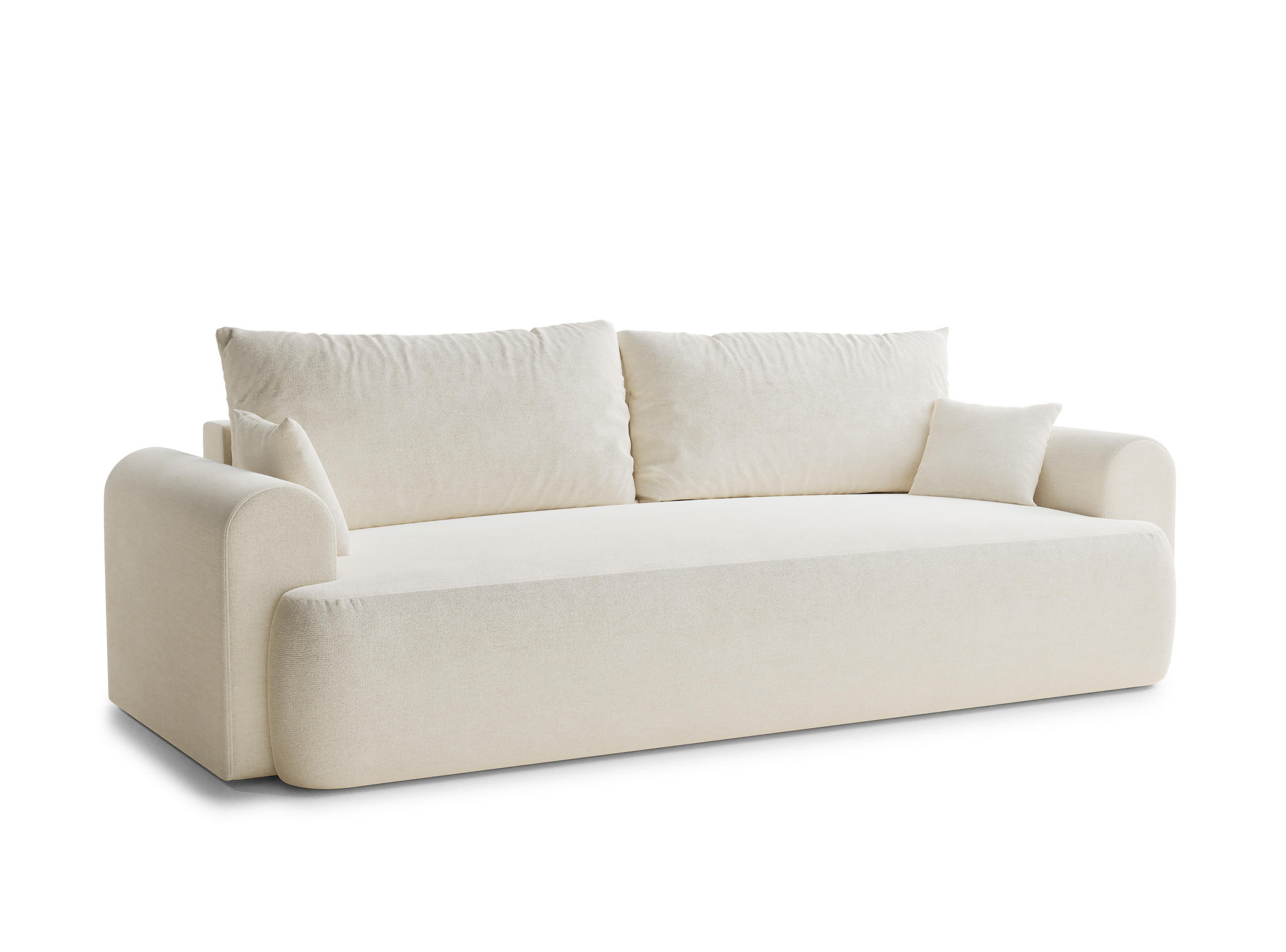 SOFA MIT SCHLAFFUNKTION Toluca Creme Chenille-Stoff - Creme/Schwarz, Holz/Holzwerkstoff (247/69/90cm) - Maison de Reve