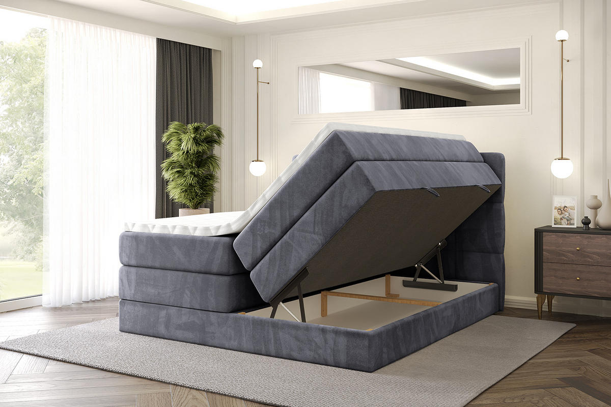 BOXSPRINGBETT mit Matratze H3|H4 und Lattenrost - LIRO KING-120x200 - Dunkelgrau Casablanca - Dunkelgrau, Holzwerkstoff (120/200cm) - ALTDECOR