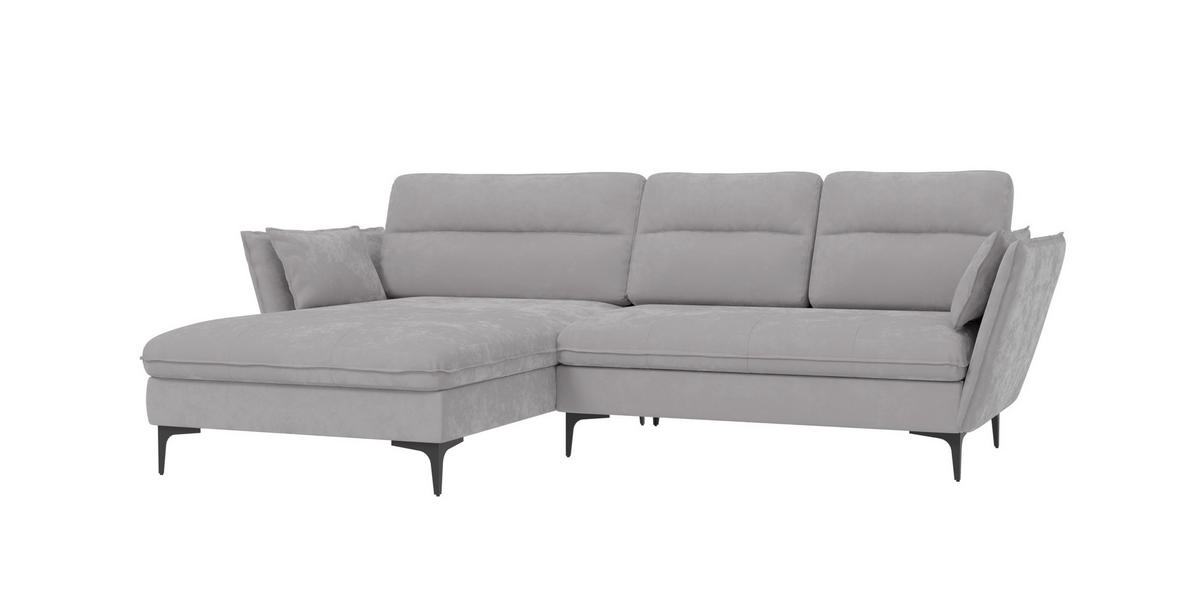 ECKSOFA Mira Hellgrau Samt-Stoff - Hellgrau/Schwarz, Textil/Metall (260/168cm) - S-Style Möbel