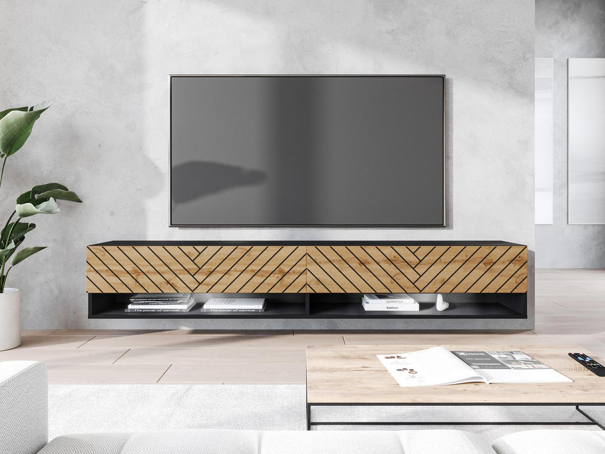 TV-LOWBOARD A180 MDF mit RGB LED Beleuchtung - Eiche Wotan/Alufarben, Holzwerkstoff/Kunststoff (180/30/33cm) - MIRJAN24