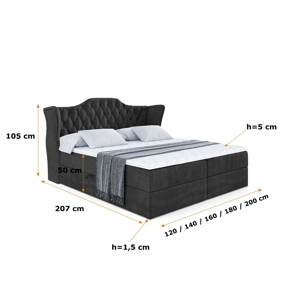BOXBETT mit Matratze H4 und Lattenrost - VILA - 180x200 cm - H4 - Schwarz - Schwarz, Holzwerkstoff (180/200cm) - ALTDECOR