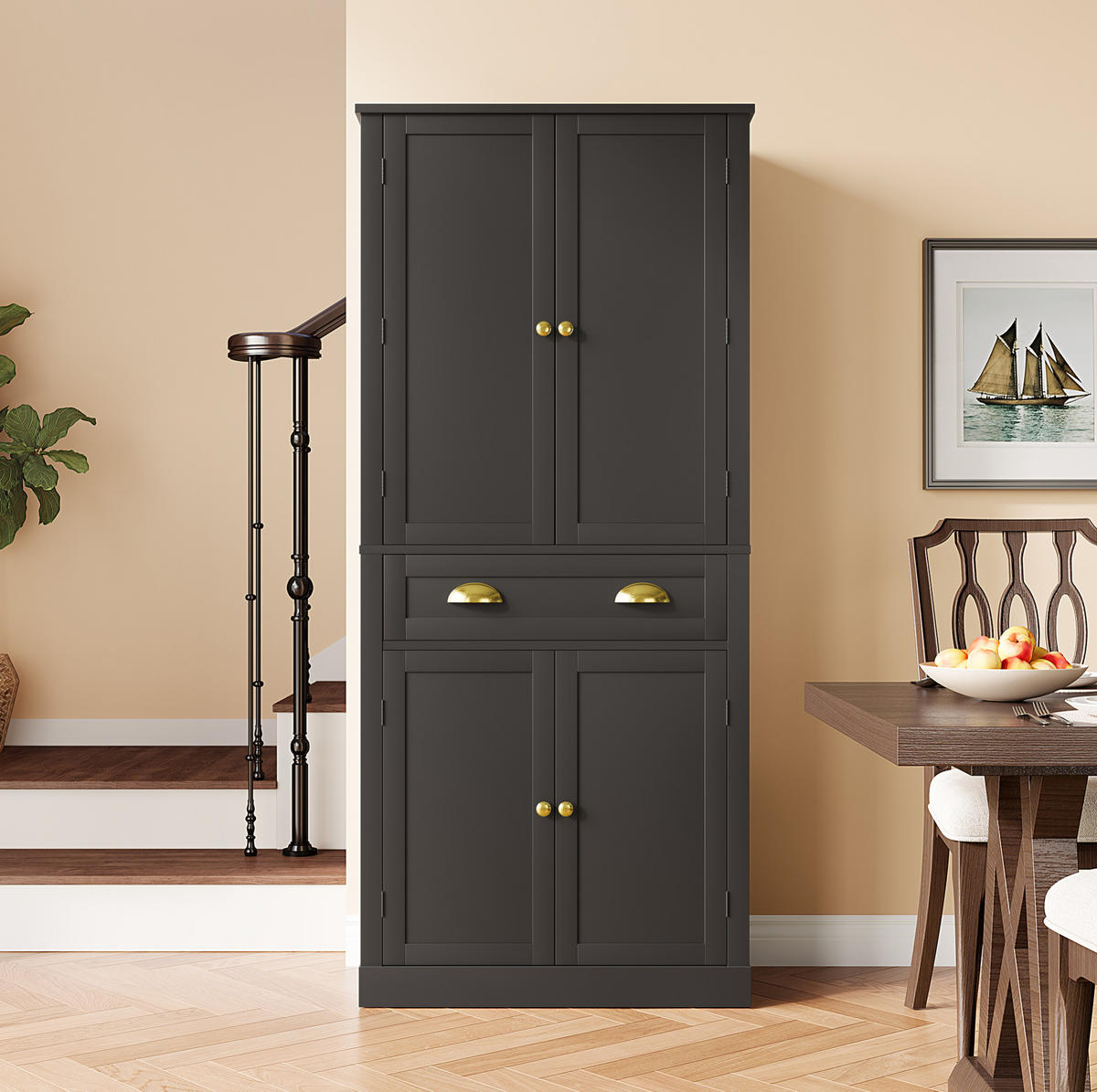 VORRATSSCHRANK mit 4 Türen und 1 Schublade 80 x 40 x 182 cm MDF Schwarz - Schwarz, Holzwerkstoff (40/182/80cm) - Meubliv