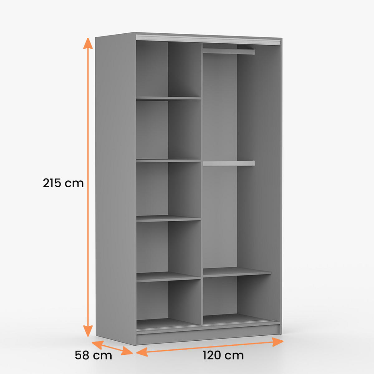 POSUVNÁ skříň Tokyo M 120 cm, 120/215/64, šedý - šedá, kompozitní dřevo (120/215/58cm) - imoebel24