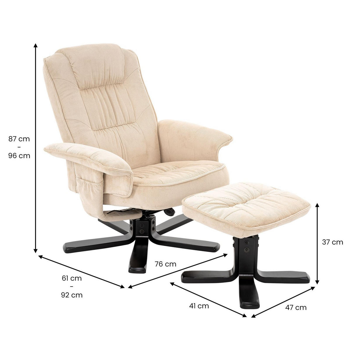 RELAXSESSEL CHARLY beige/schwarz - Beige/Schwarz, Textil (76/87/61cm) - IDIMEX