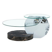 COUCHTISCH Ø 50/70 cm Transparent Weiß Schwarz MDF Glas 2 Ebenen mit Marmoroptik - Transparent, Holzwerkstoff (90/70/44cm) - OKWISH