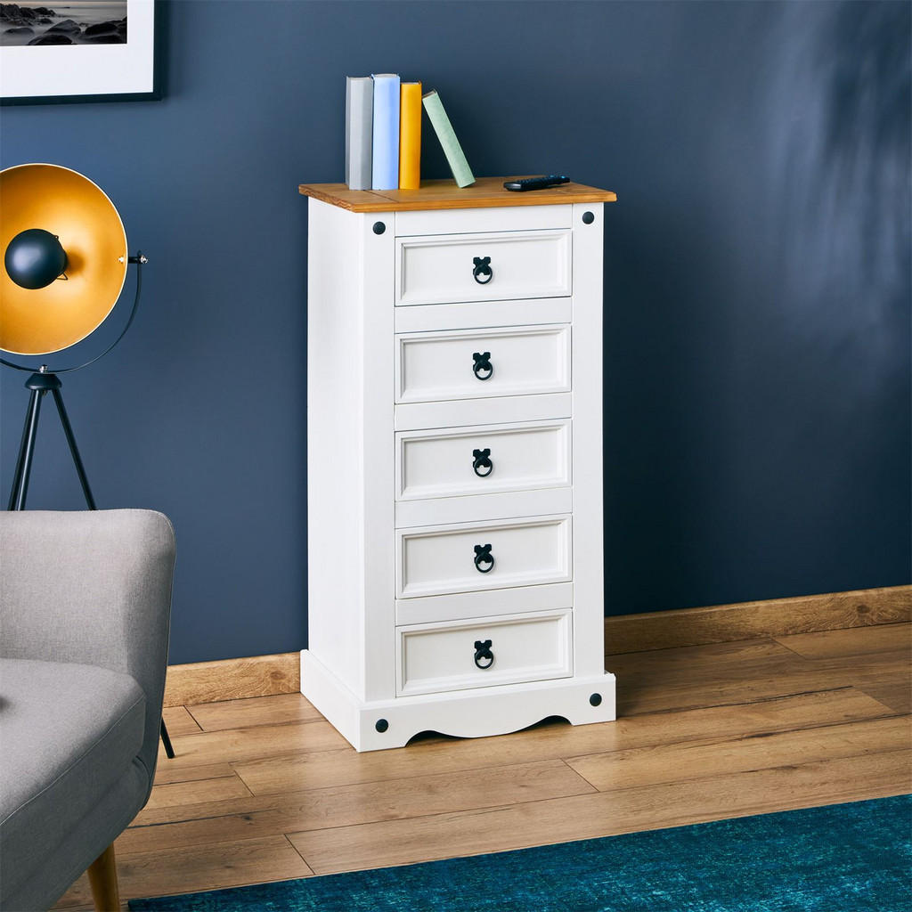 Thumbnail - CARO-Möbel Kommode, Weiß, Braun, Holz, Kiefer, Vintage, 53x104x39 cm, Wohnzimmer, Kommoden & Sideboards, Kommoden