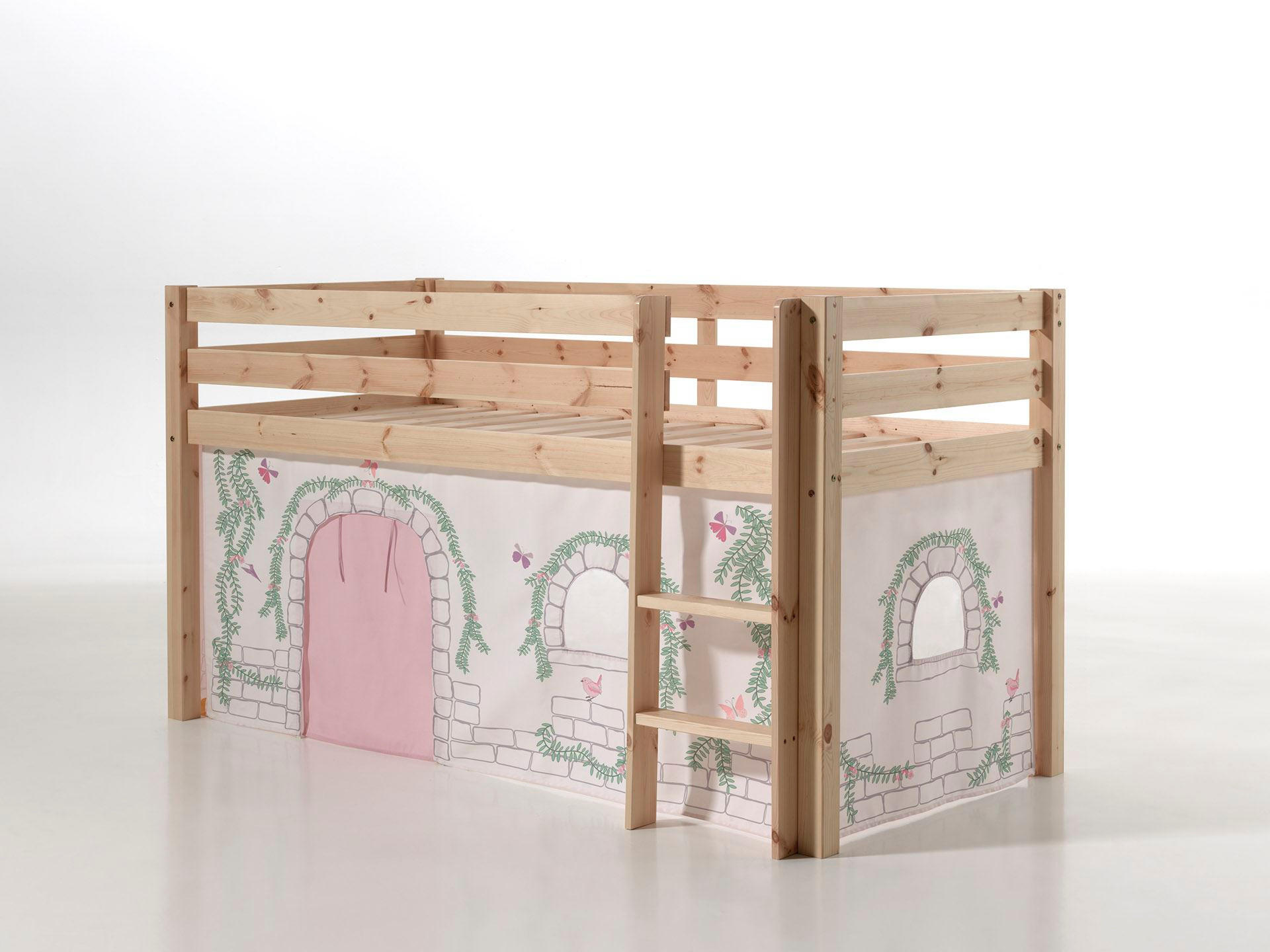 KINDERBETT Karolina 210x114x106 Massivholz Natur Textilset Burg 1 - Hellgrau/Kieferfarben, Holz (90/200cm) - 58aufmkessel