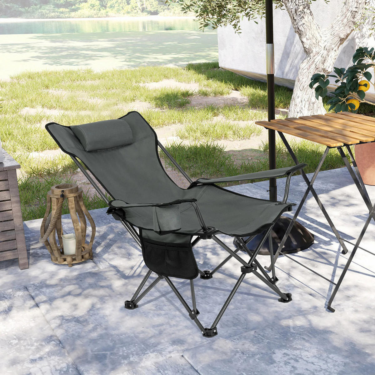 GARTEN-RELAXLIEGE Tragbar 101 × 83 × 70cm, Grau - Grau, Textil (83/70/101cm)
