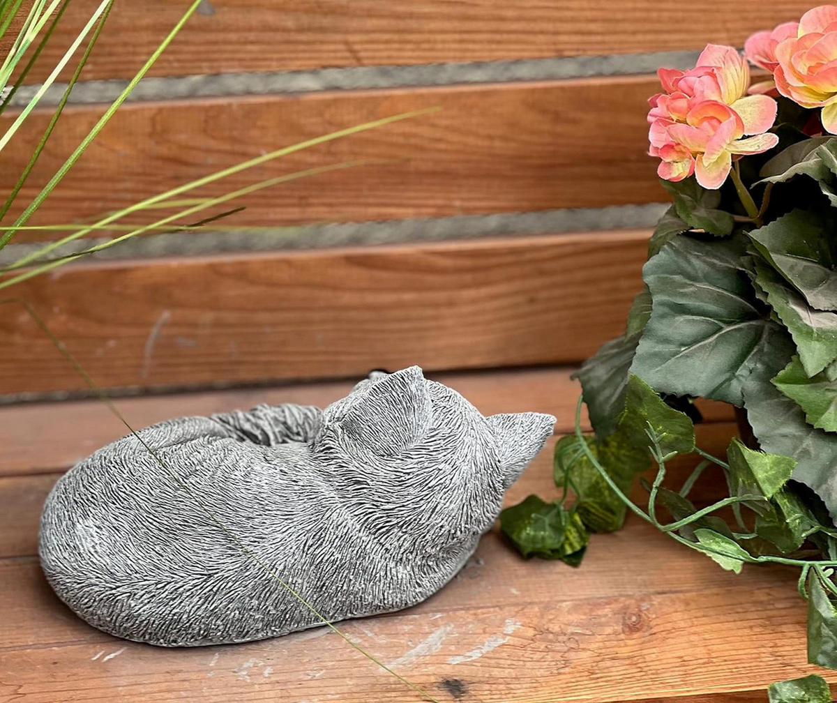 STEINFIGUR Fuchs Welpe Reini schlafend frostfest Steinguss massiv - Grau, Stein (20/11/12cm) - stoneandstyle