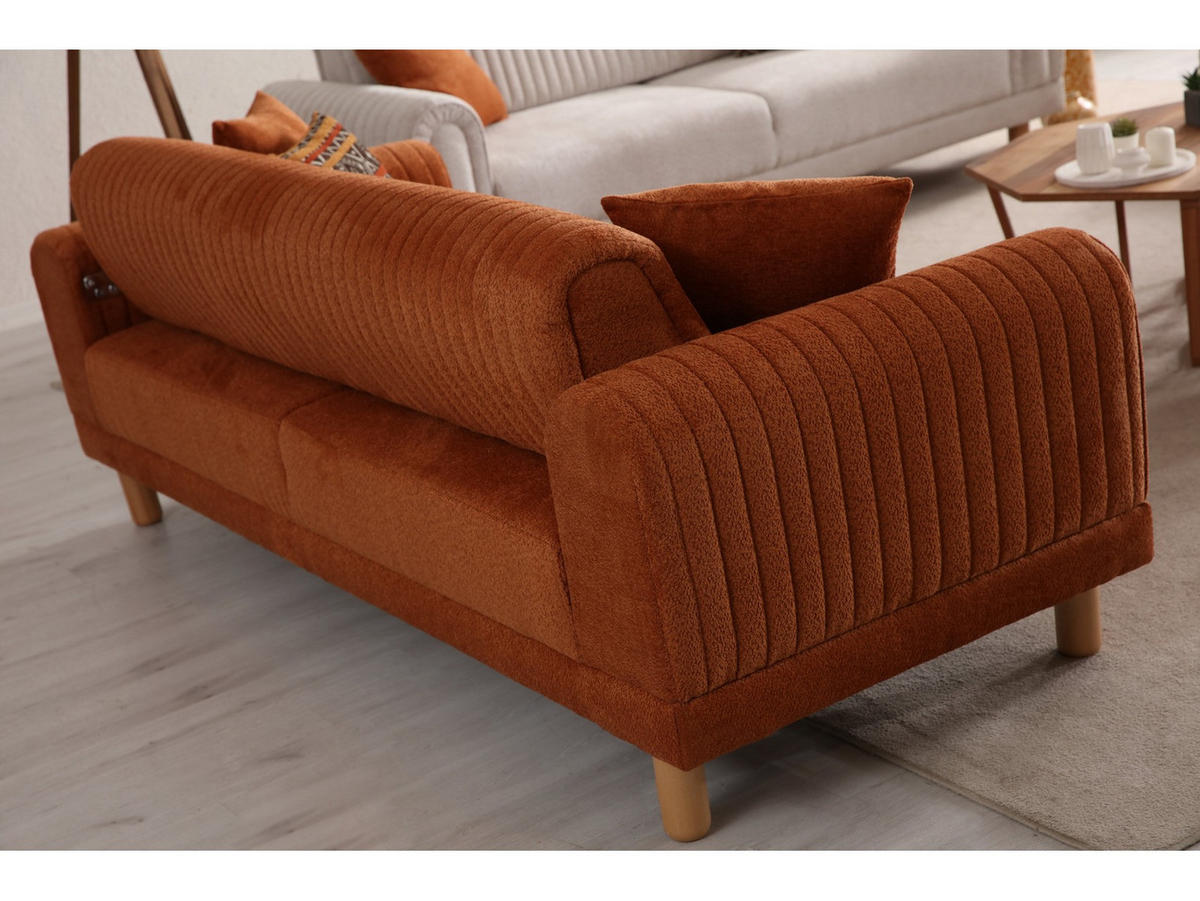 SOFA Kyoto 2-Sitzer Bouclé Terracotta - Terracotta, Holz/Textil (180/80/95cm)