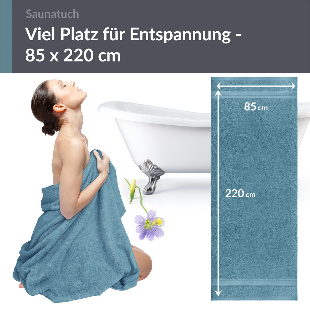 SAUNATUCH Linz Taubenblau 85x220 cm - Blaugrau, Textil (85/220cm) - Lashuma