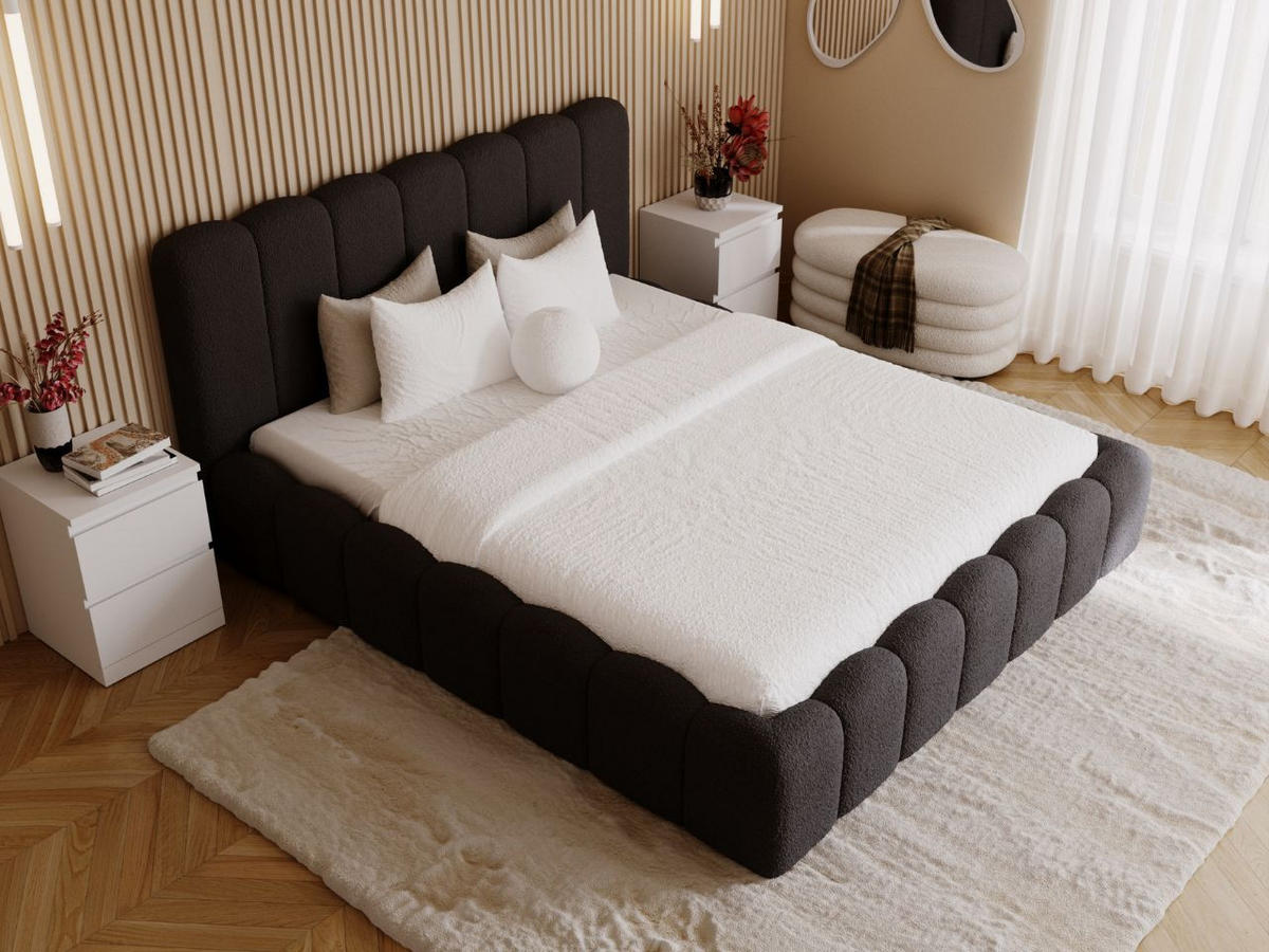 POLSTERBETT Smile 200x200 Bouclé-Stoff Schwarz - Schwarz, Textil (200/200cm) - Graingold