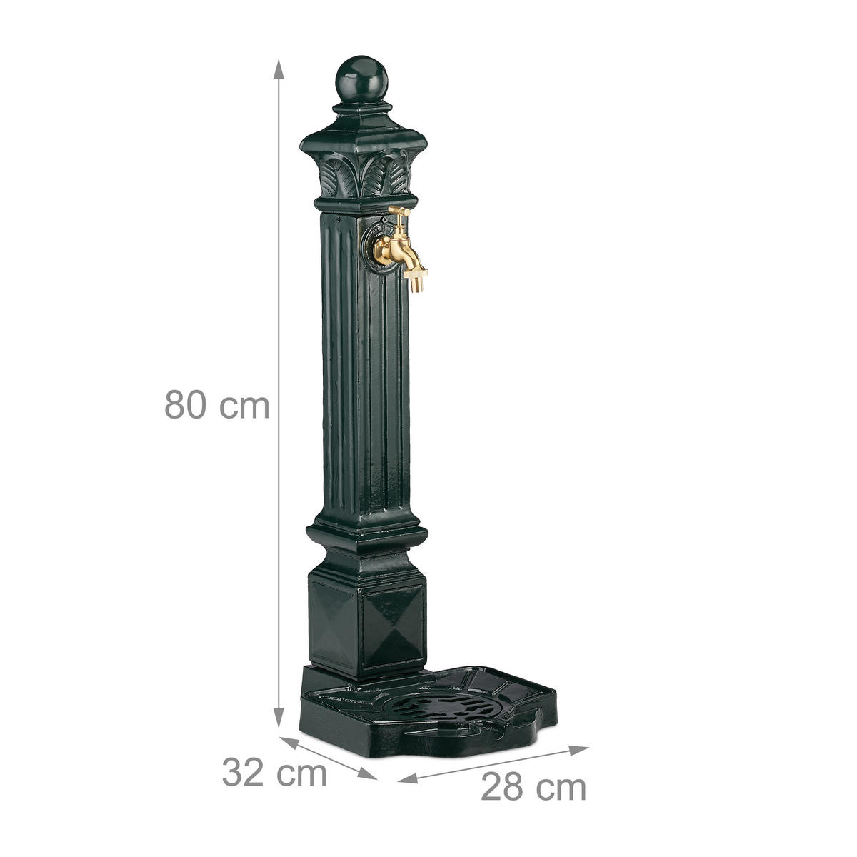 STANDBRUNNEN - Dunkelgrün, Metall (32/28/80cm) - Relaxdays