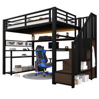 HOCHBETT 90/200 cm Schwarz mit LED, Schreibtisch und Stauraum - Schwarz, Metall (90/200cm) - MIVRAY
