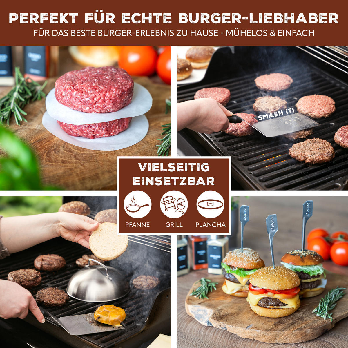 BURGER-SET 6tlg. - Edelstahlfarben, Metall (13/6/30cm) - eluno