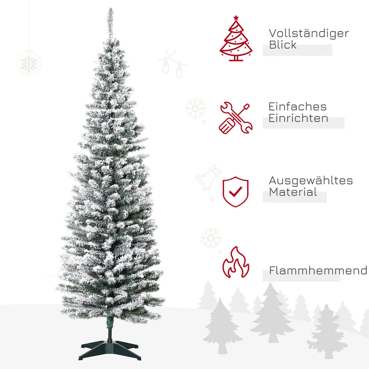 HOMCOM Künstlicher Weihnachtsbaum, 180 cm Christbaum mit Kunstschnee, Indoor - Grün, Kunststoff/Metall (180cm) - HOMCOM